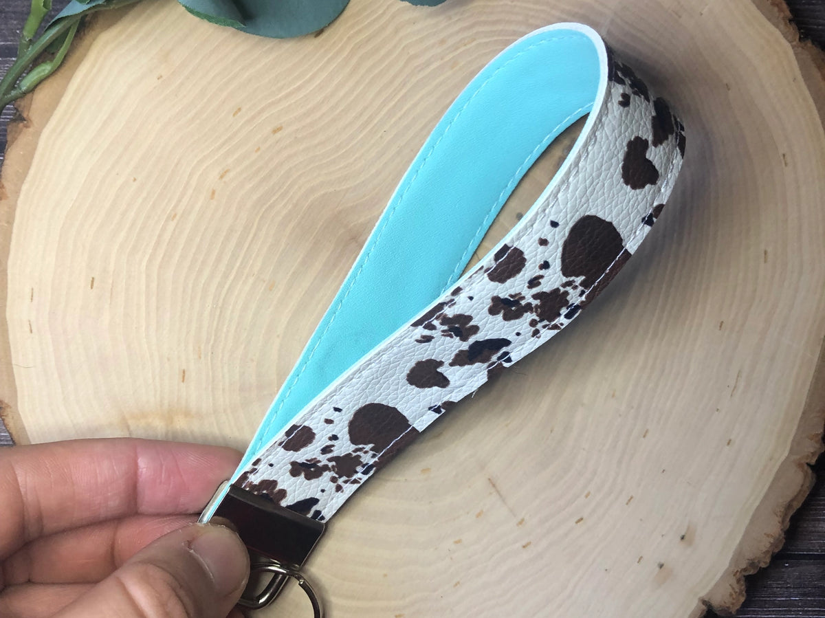 Brown Cow with Light Blue - Keychain Wristlet