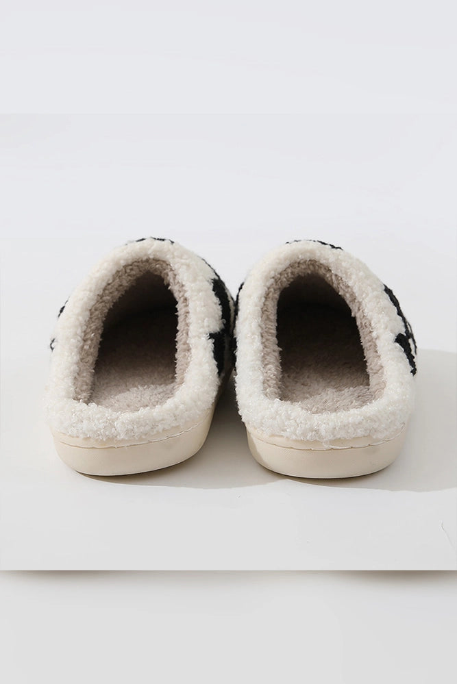 Black and White Plaid Knit Slippers