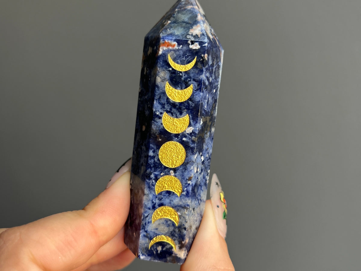 Sodalite Etched Moon Phase Crystal Tower