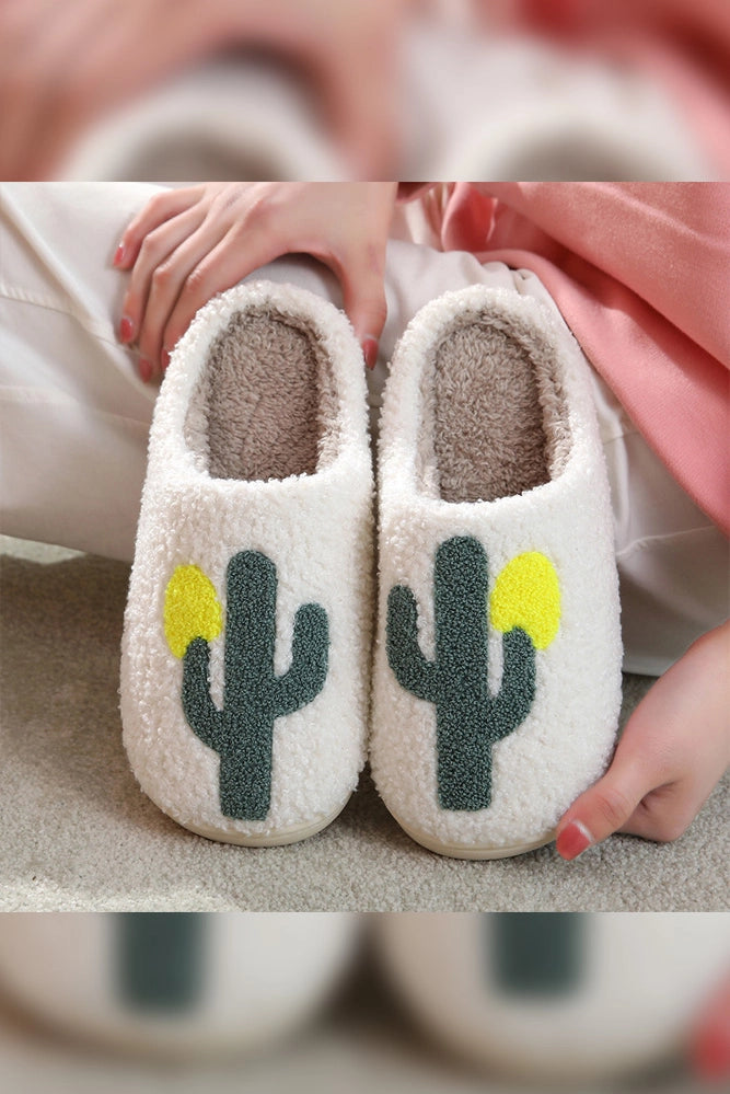 Cactus Print Knit Slippers