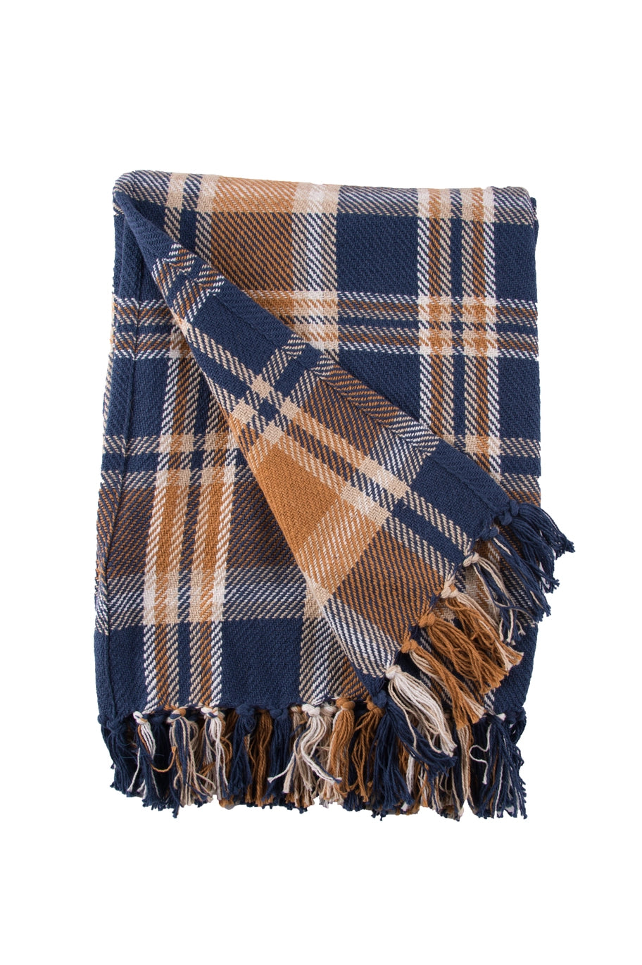 Navy and Gold Plaid Throw Blanket