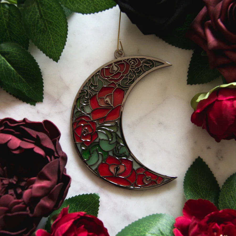 Moon Roses Stained Glass Sun Catcher Ornament