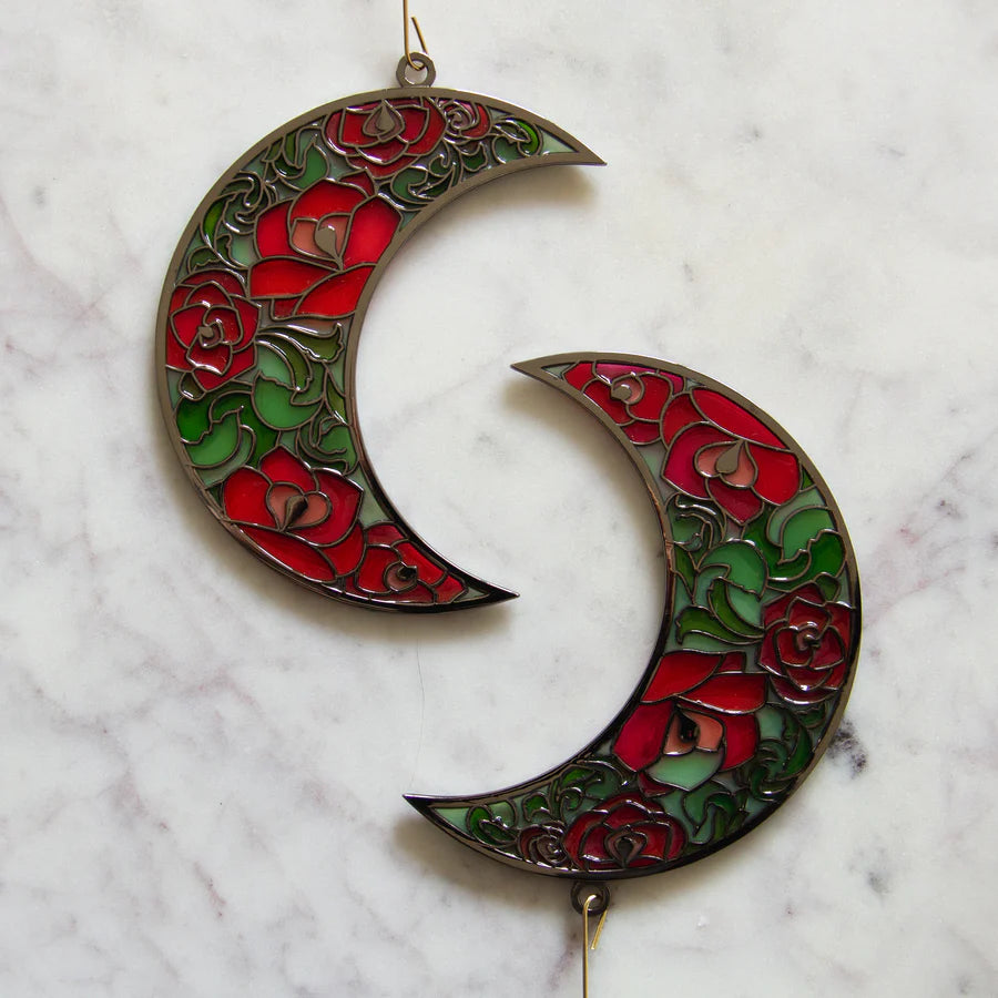 Moon Roses Stained Glass Sun Catcher Ornament